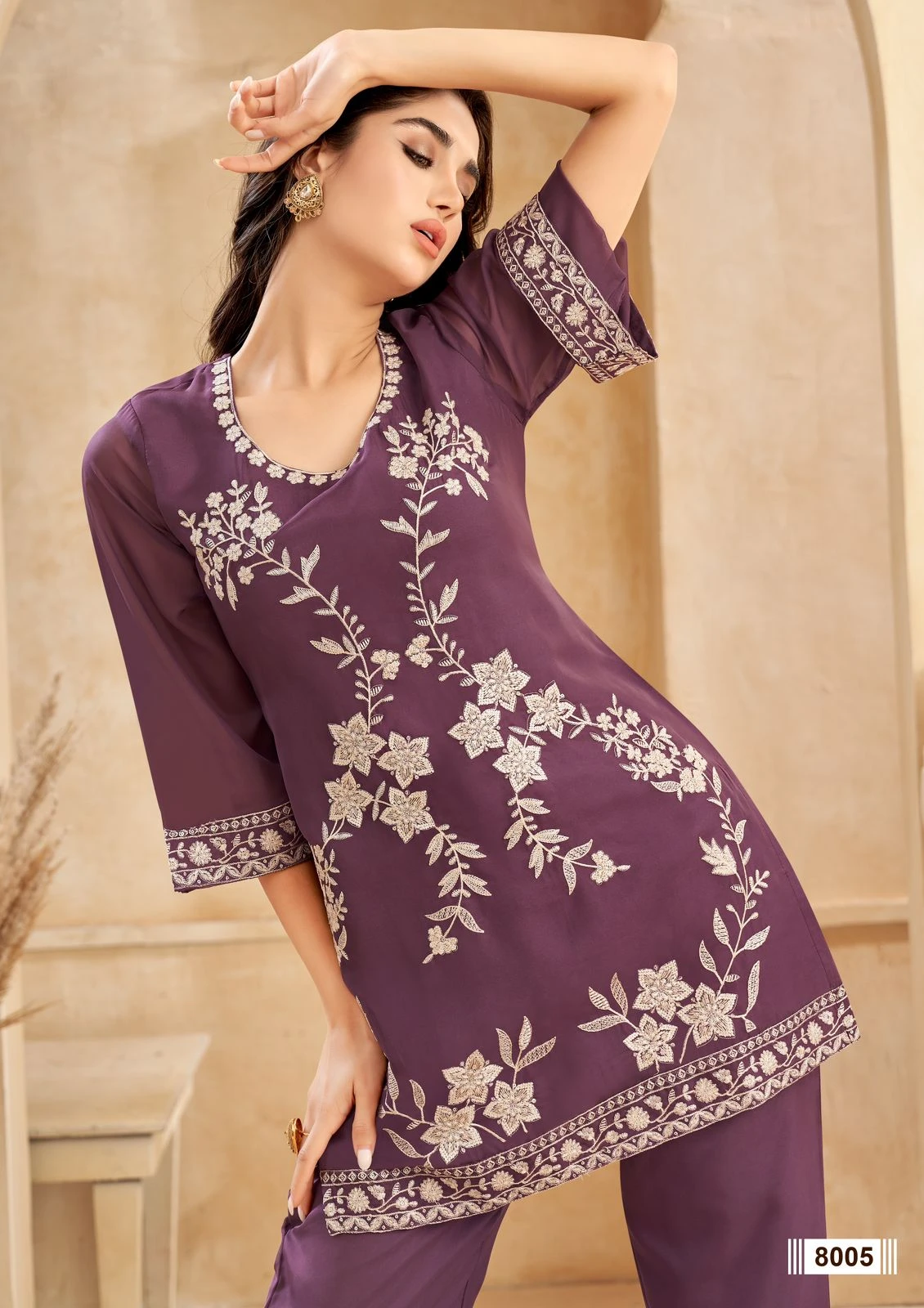 Vardan Ethnic Four Roses Pure Organza Wholesale Co-Ord Sets Catalog — Wholesale Kurti Pant Set, MPA wholesale from Surat — view 8